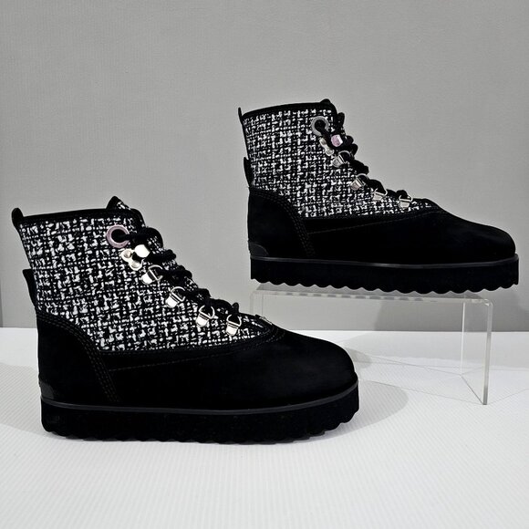 Larroude Vail Hiking Boot Water Resistant Shoe Black Grey Tweed Nubuck 7.5 - Picture 3 of 13